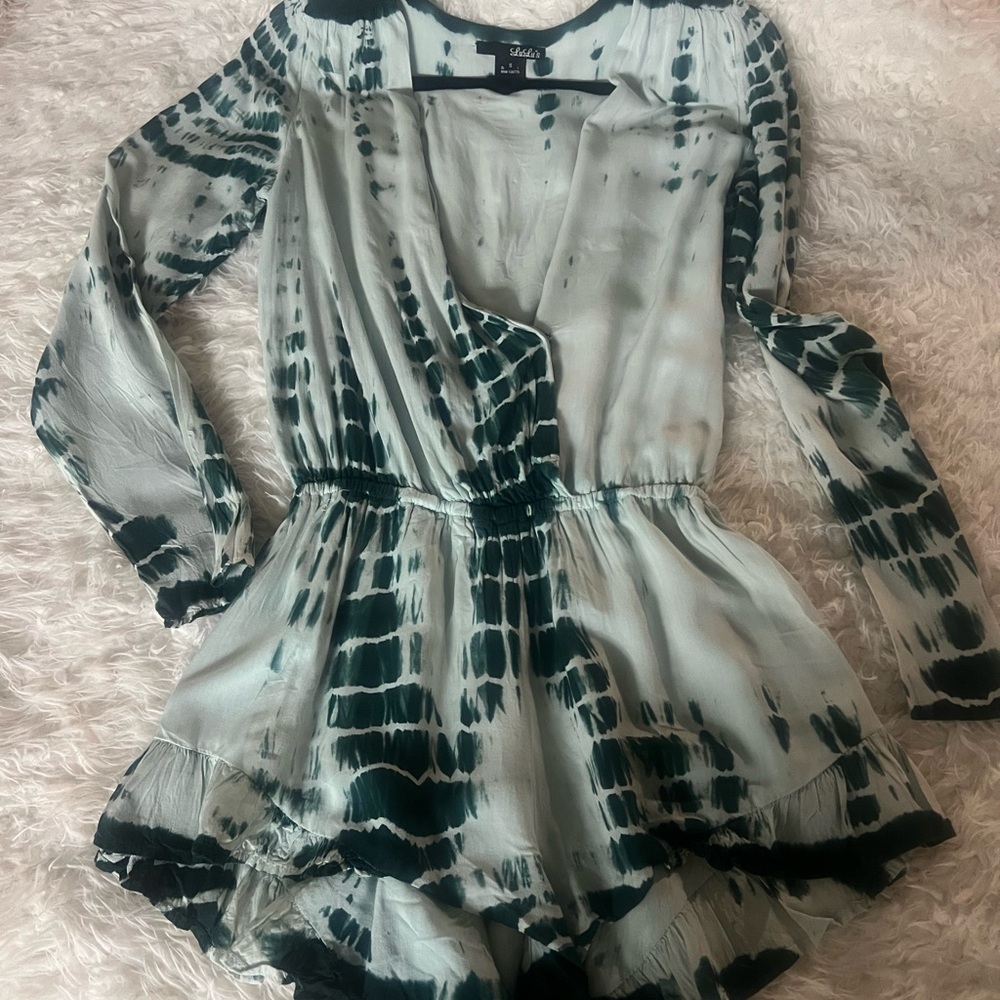 Lulus Green Tie-Dye Long Sleeve Romper | size small